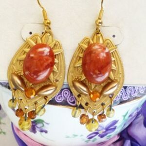 Moon-Struc Faux Amber Citrine Dangle Earrings